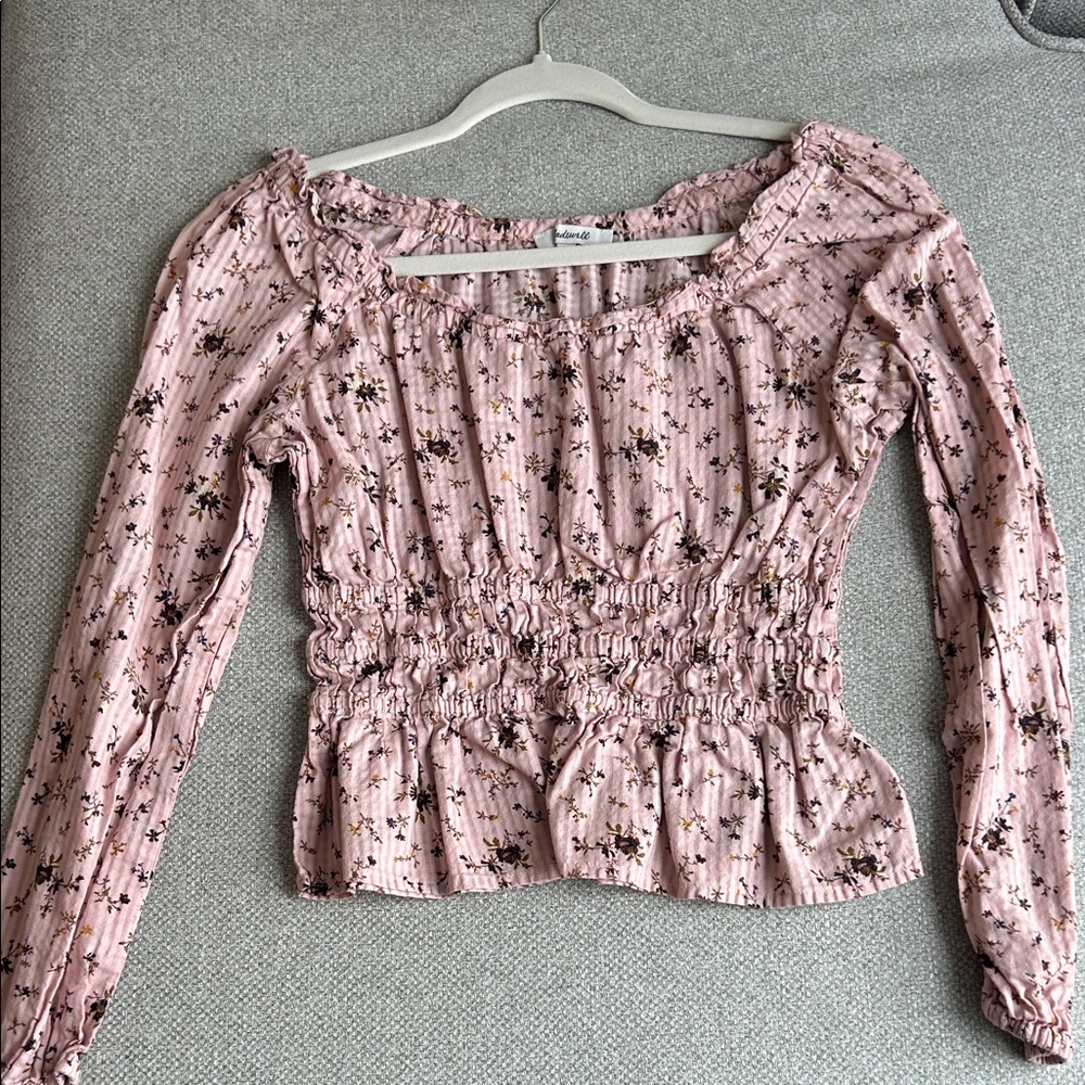 Madewell Pink Floral Smocked Blouse